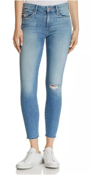 MOTHER Looker Ankle Fray Skinny Jeans in Love Gun Blue Size‎ 25 thumbnail 1