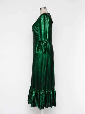 Pomander Place - Emerald Crinkle Lurex Lillith Maxi Dress thumbnail 6