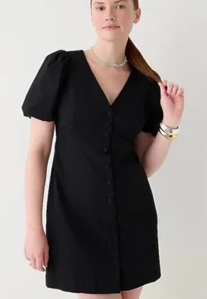 J.Crew NWT black button front puff sleeve dress size 8 thumbnail 1