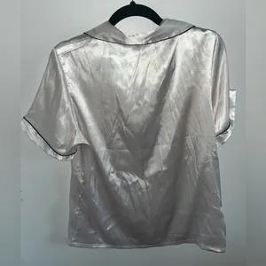 White Linen Pj Button Up Top and Shorts Set Size M thumbnail 3