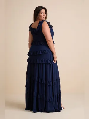 LULU’S Compelling Romantic Dark Blue Ruffled Tiered Maxi Dress thumbnail 7