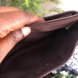 Chocolate brown vegan leather wristlet wallet purse zippered organizer. thumbnail 3