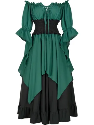 Green Renaissance Dress Medieval Costume Long Sleeve Victorian Women's MEDIUM thumbnail 4