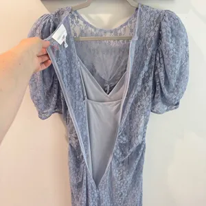 Alice McCall On and On Blue Floral Lace Puff Sleeve Cut Out Midi Dress US 6 thumbnail 6