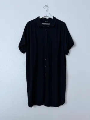 Well Worn Black Linen Blend Oversized Shirt Dress Pockets XXL thumbnail 4