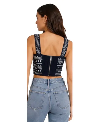 Avec Les Filles Cotton Embroidered Square-Neck Tank Top iNavy/Cream Size XS NWT thumbnail 7