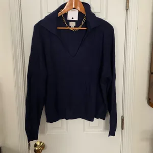 AND Navy Cozy Knit Polo Collar Pullover Sweater thumbnail 3