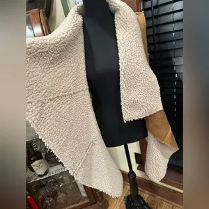 Forever 21 Faux Sherpa Long Vest Brown and White Large thumbnail 3