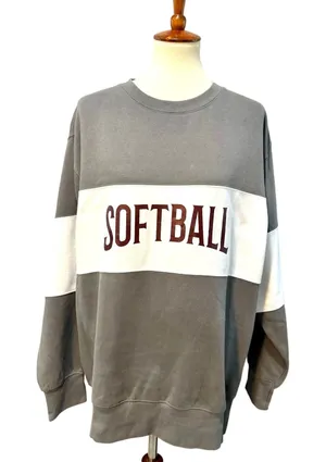 Oversized Softball Sweatshirt Gray White Colorblock Size Medium Pullover Comfy thumbnail 1