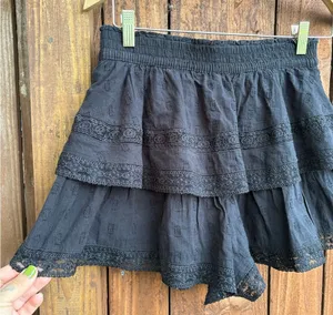 Altar’d State Black Ruffle Layered Lavender Trim Shorts thumbnail 1