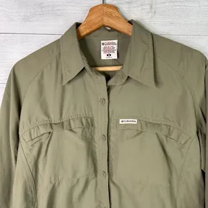Columbia Women GRT Medium Olive Green Long Sleeve Button-Up Shirt Fishing Hiking thumbnail 3