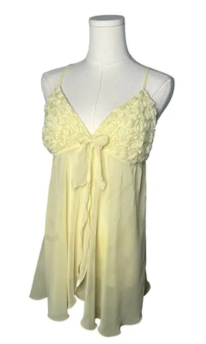 Y2K Vintage LA Intimates Butter Yellow Chiffon Rosette Babydoll Lingerie thumbnail 1