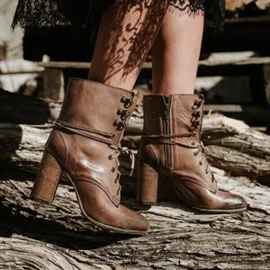 Freebird by Steven Size 9 Holis Boots Leather Heeled Zip Lace Up Brown‎ Women's thumbnail 1