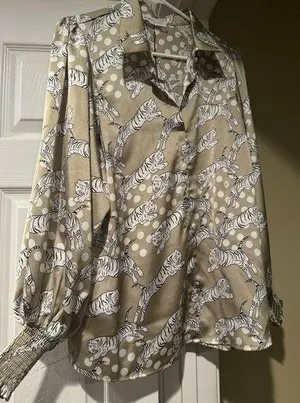 New satin tiger long sleeve small blouse thumbnail 1