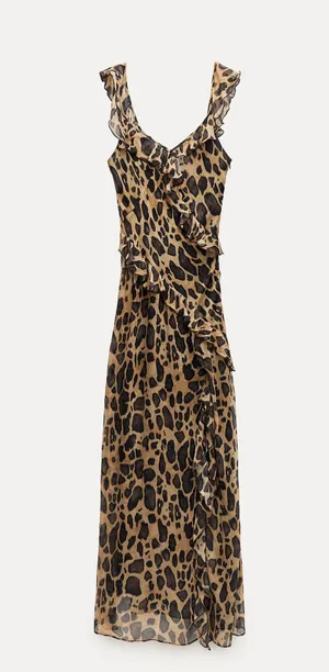 Zara maxi dress leopard animal print mesh ruffled boho cheetah casual summer thumbnail 10