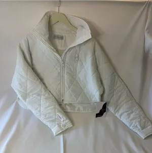 LovePace Cropped Quilted Puffer Jacket in White thumbnail 1