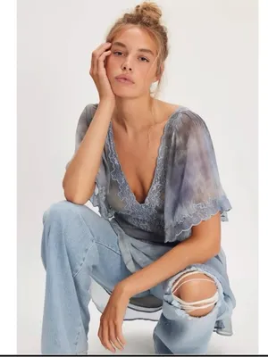Free People Bohemian Beachy Fairy Chance On Me Mini Dress in Deep Ocean Medium thumbnail 12