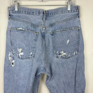 AGOLDE 90's Jean Blue Destroyed Denim Button‎ Fly Ripped Statement Size 28 thumbnail 7