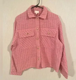 Entro Pink Tweed Button Up Shirt Jacket Shacket Barbiecore Feminine Size Medium thumbnail 1