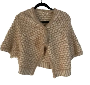 Anthropologie Moth Fuzzy Bobble Knit Cardigan Shawl Sweater‎ Capelet Beige S thumbnail 1