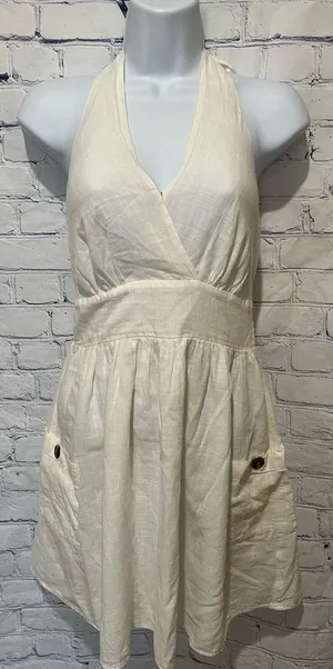 American Eagle Women's Backless Halter Cream Cotton Sundress Dress size XS thumbnail 1
