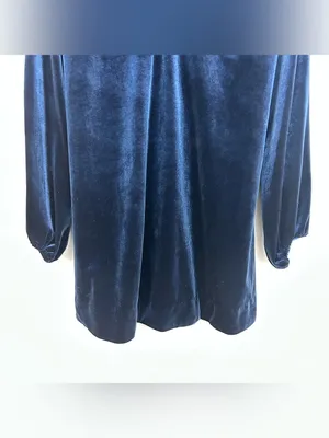 Free People Blue Velvet V-neck Long Balloon Sleeve Shift A-line Mini Dress Small thumbnail 6