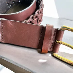 Antonio Melani ladies genuine leather braided boho belt size medium gold buckle thumbnail 4