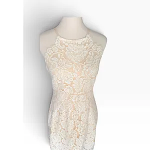 Dress Forum L Ivory Lace Open Back Cocktail Occasion Dress Wedding Halter Mini thumbnail 2