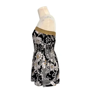 MKM Designs Women's Strapless Floral Paisley Smocked Y2K Top Black Gold‎ Medium thumbnail 2