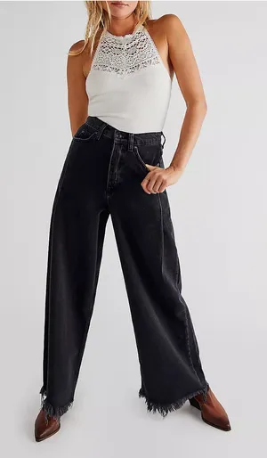 Free People We The Free Old West Slouchy High Rise Wide Leg Jeans Black 27 thumbnail 1