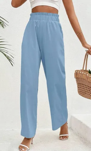 SheIn VCAY Solid Paperbag Waist Wide Leg Pants thumbnail 1