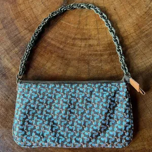 Vintage Y2K Small J. Crew Blue 100% Silk Shoulder Bag Chain Handle Purse Clutch thumbnail 1
