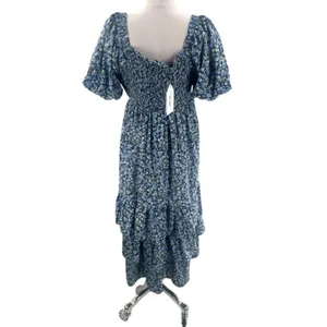 NWT English Factory tiered ruffle floral texturized maxi dress puff‎ sleeve sz M thumbnail 4