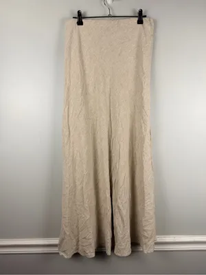 New Abercrombie & Fitch mid rise linen mix maxi skirt in oatmeal size small thumbnail 5