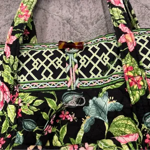 VERA BRADLEY Black Botanica Small Tic Tac Tote Shoulder Bag Purse AS IS thumbnail 2