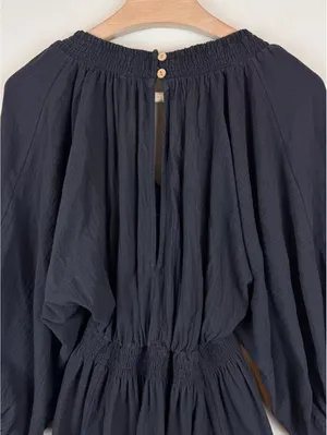Free People For The Moment Mini Dress Black Cotton Boho Balloon Sleeve Size S thumbnail 7