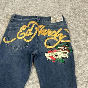 Ed Hardy Flare Jeans Womens 26 True Love Dagger Love Eternal Embroidered Y2K thumbnail 8