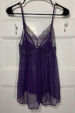 Stella McCartney Silk Sheer Camisole Lingerie Top with Lace Detail Purple Small thumbnail 1
