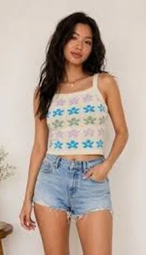 American Eagle NWOT Women's Floral Crochet Sweater Tank Size XL thumbnail 1