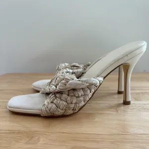 Heeled Mule Woven Summer Justfab Sz 8.5 Tan Neutral Natural Workwear Party thumbnail 4