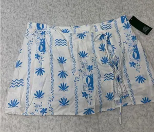 Wild Fable‎ Azure Blue White Linen Blend Print Mini Skort Womens Medium NWT thumbnail 1