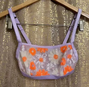 Aerie Lavender Orange Embroidered Sequin Floral Bralette Small NWOT thumbnail 1