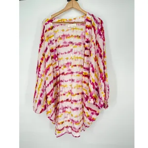 Anthropologie Tie Dye Kimono Open Front Pink Yellow White Bohemian Cover‎ Up thumbnail 3