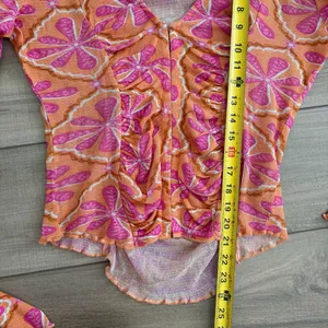Free People Through the Meadow V Neck Floral Long Sleeve Top Pink Orange M NWT thumbnail 9