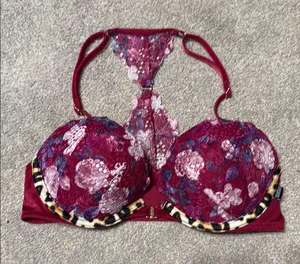 Victoria’s Secret Pink Floral Front Close Lace Push Up Bra Size 32 C thumbnail 2
