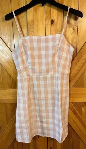 BP Nordstrom Dress Size Medium Mini Pink Plaid Spaghetti Strap Slit NWOT (2930) thumbnail 1