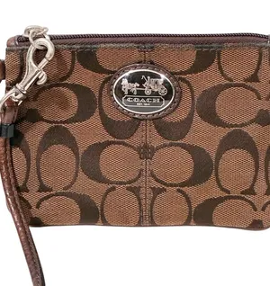 Coach Signature C Canvas Wristlet Brown Tan Stagecoach Coach Logo thumbnail 1