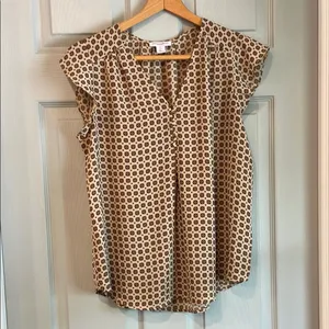 Carolina Belle Women's S Tan Geometric Office Siren V-Neck Fall Winter Blouse thumbnail 2