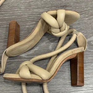 Alexandre Birman Puffy Knot Beige Leather Suede Block Heel Ankle Tie Sandals‎ 7 thumbnail 6