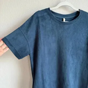 Wishlist Women’s Faux Suede Stretch Short Sleeve Pockets Navy Mini‎ Dress Size M thumbnail 5